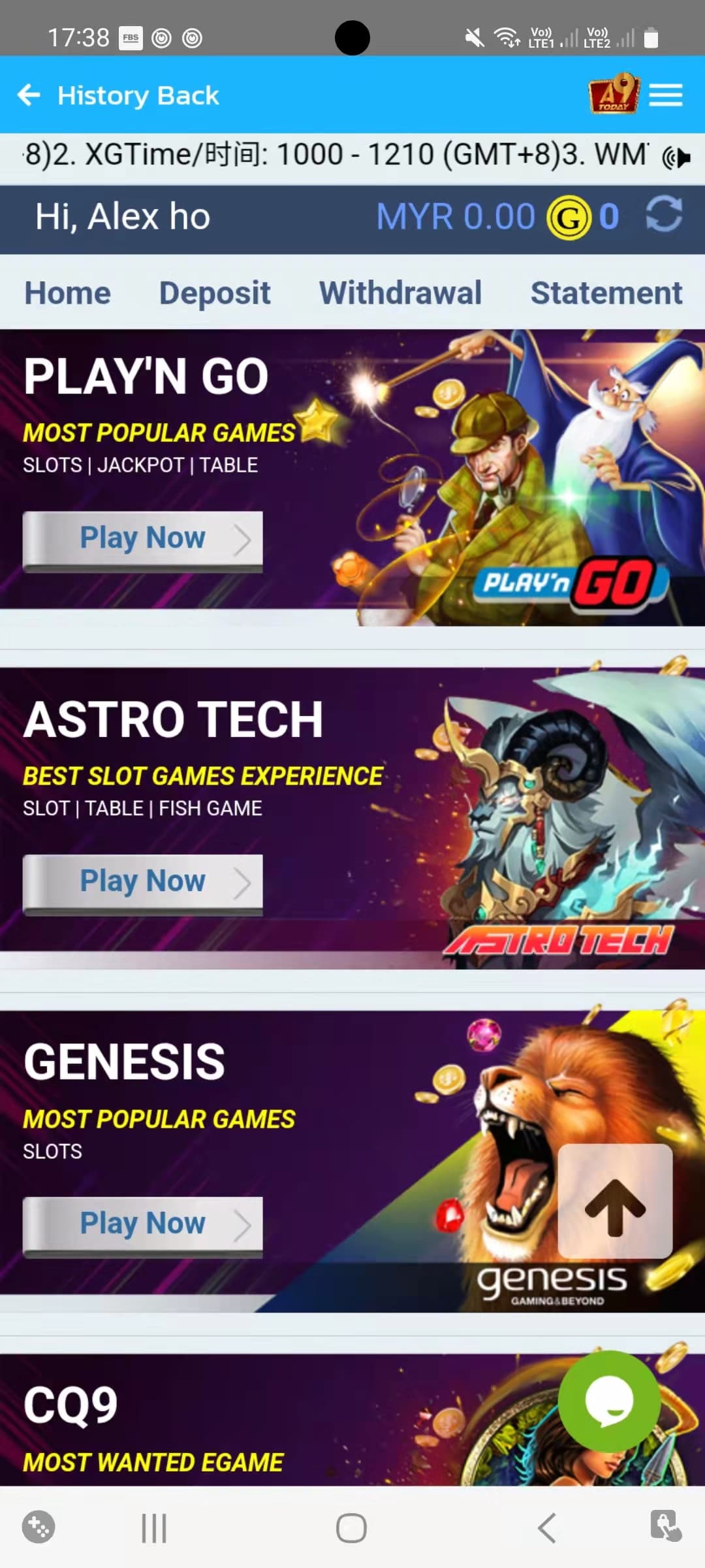 A9Play agent login promotional screen