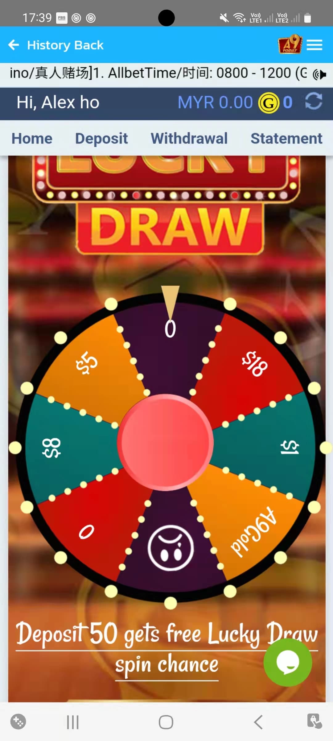 A9Play bonus promotional screen